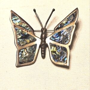 Vintage Mexico .925 Sterling Silver Abalone Shell Butterfly Pin Brooch